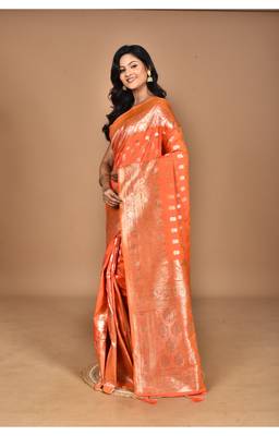 peach kolhapuri  stone work saree with blouse piece 4