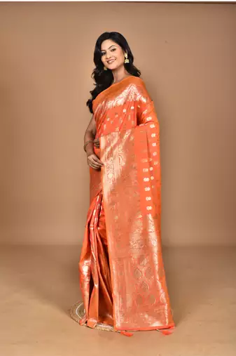 peach kolhapuri  stone work saree with blouse piece