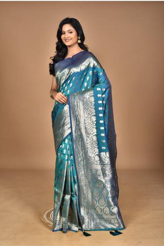 blue kolhapuri  stone work saree with blouse piece