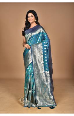 blue kolhapuri  stone work saree with blouse piece 1