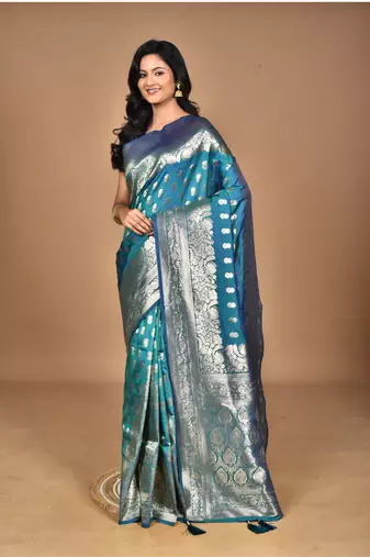 blue kolhapuri  stone work saree with blouse piece
