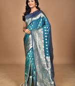 blue kolhapuri  stone work saree with blouse piece