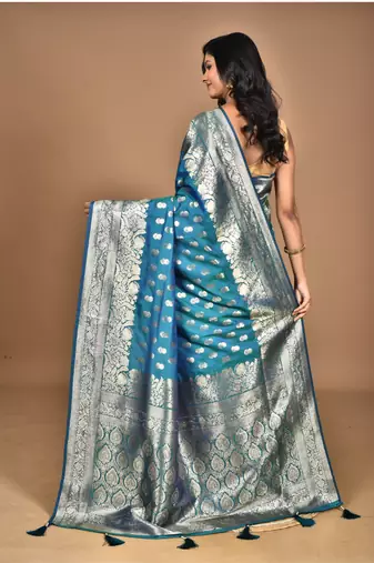 blue kolhapuri  stone work saree with blouse piece