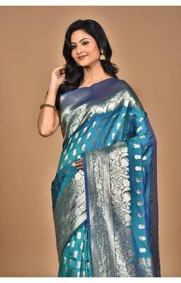 blue kolhapuri  stone work saree with blouse piece 3