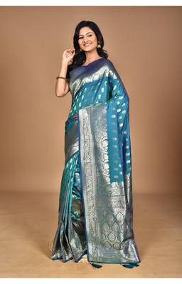 blue kolhapuri  stone work saree with blouse piece 4