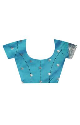 blue kolhapuri  stone work saree with blouse piece 5
