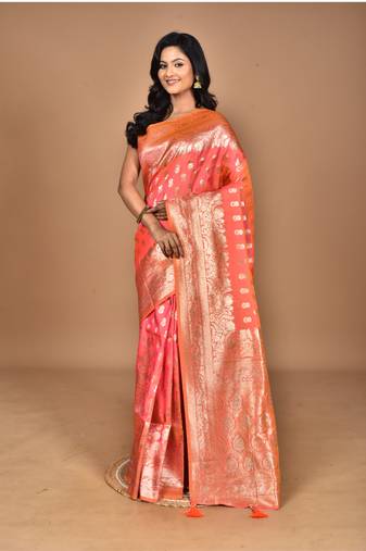 orange kolhapuri  stone work saree with blouse piece