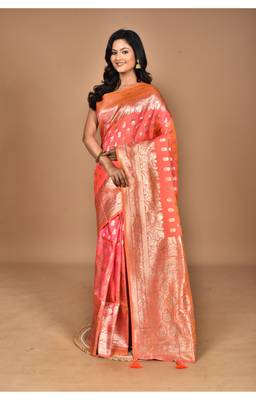 orange kolhapuri  stone work saree with blouse piece 1