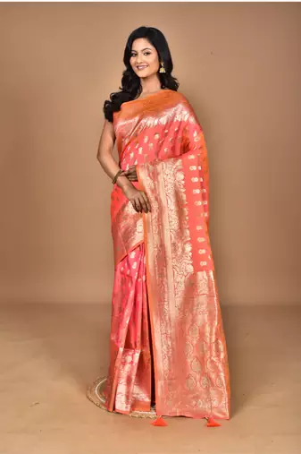 orange kolhapuri  stone work saree with blouse piece