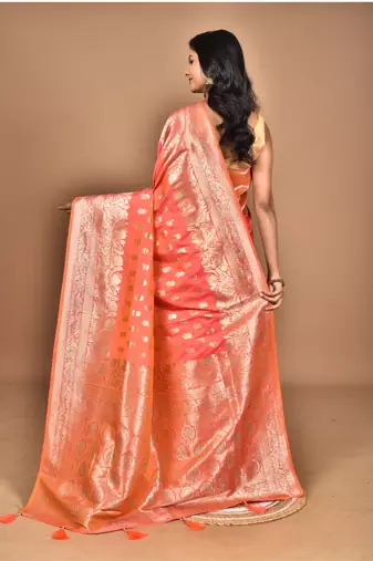 orange kolhapuri  stone work saree with blouse piece
