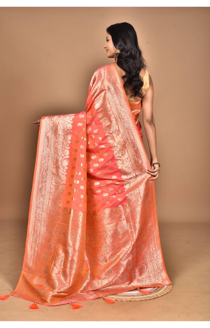 orange kolhapuri  stone work saree with blouse piece
