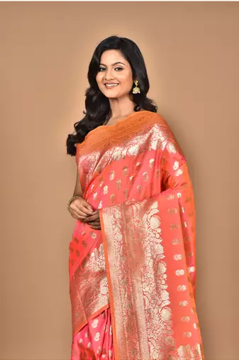 orange kolhapuri  stone work saree with blouse piece