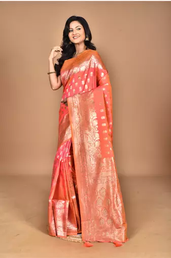 orange kolhapuri  stone work saree with blouse piece