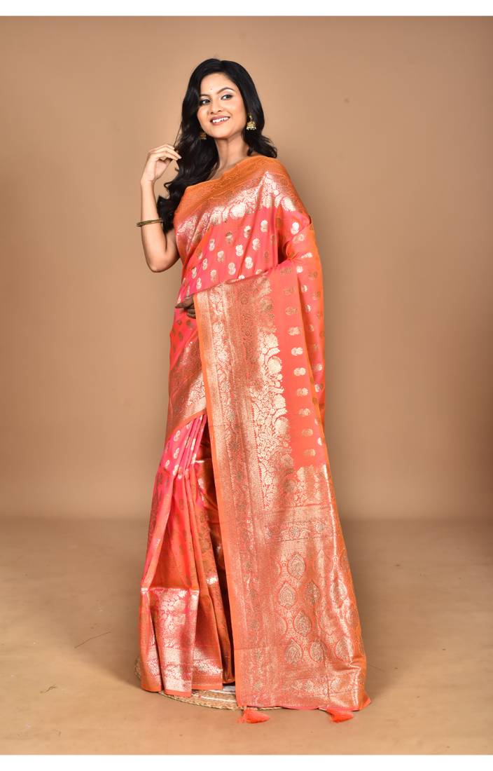 orange kolhapuri  stone work saree with blouse piece