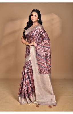 multicolor linen silk saree with blouse piece 1