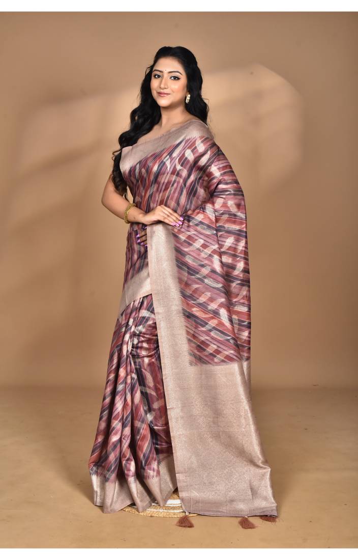 multicolor linen silk saree with blouse piece