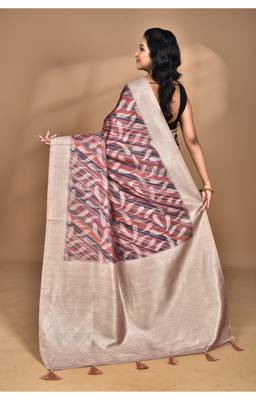 multicolor linen silk saree with blouse piece 2