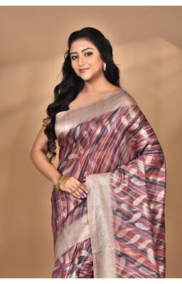 multicolor linen silk saree with blouse piece 3