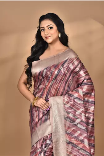 multicolor linen silk saree with blouse piece