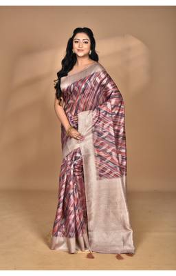 multicolor linen silk saree with blouse piece 4