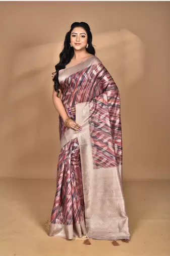 multicolor linen silk saree with blouse piece