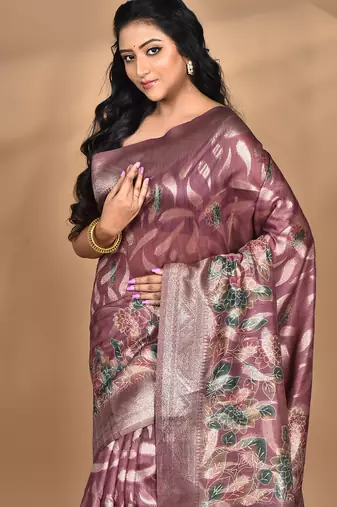 multicolor linen silk saree with blouse piece