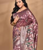 multicolor linen silk saree with blouse piece