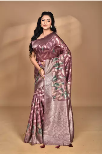 wine linen silk saree with blouse piece