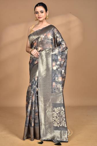 multicolor linen silk saree with blouse piece