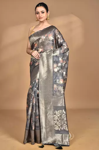 multicolor linen silk saree with blouse piece