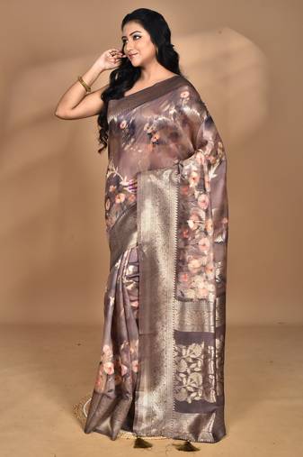 multicolor linen silk saree with blouse piece