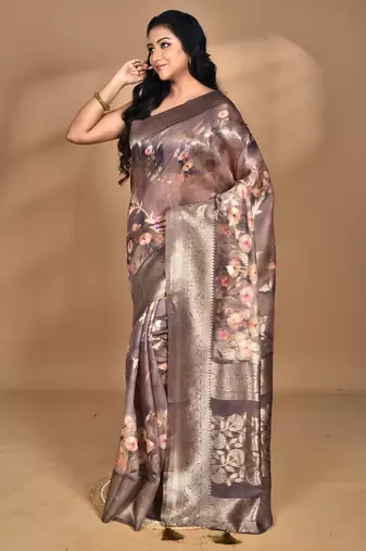 multicolor linen silk saree with blouse piece
