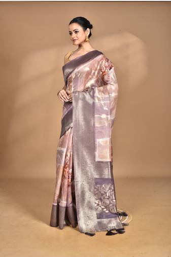 multicolor linen silk saree with blouse piece