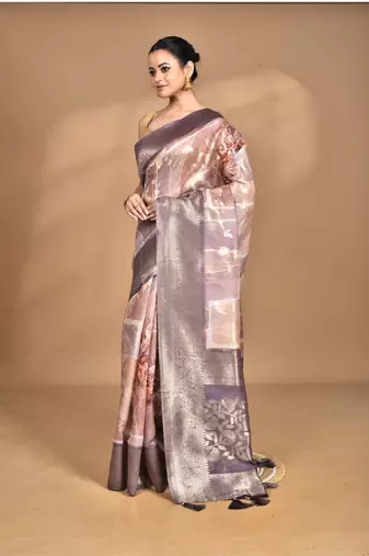 multicolor linen silk saree with blouse piece