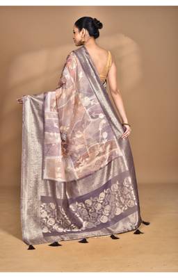 multicolor linen silk saree with blouse piece 2