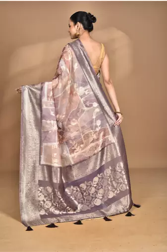 multicolor linen silk saree with blouse piece