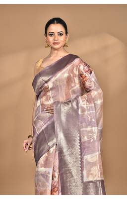 multicolor linen silk saree with blouse piece 3