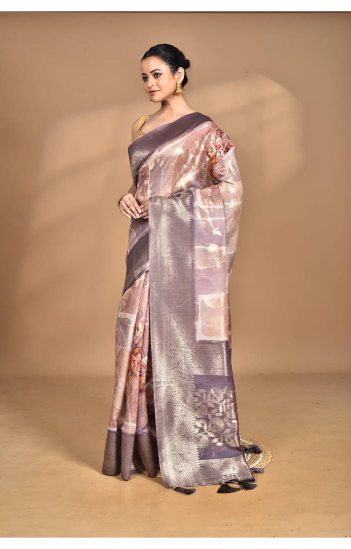 multicolor linen silk saree with blouse piece