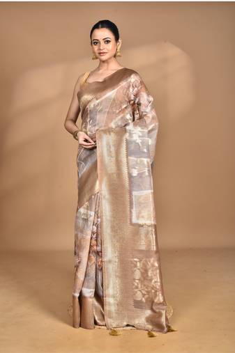 multicolor linen silk saree with blouse piece
