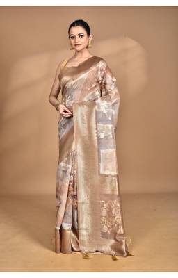 multicolor linen silk saree with blouse piece 1