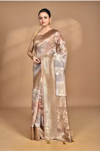 multicolor linen silk saree with blouse piece