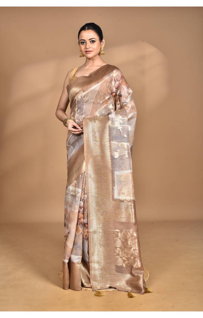 multicolor linen silk saree with blouse piece