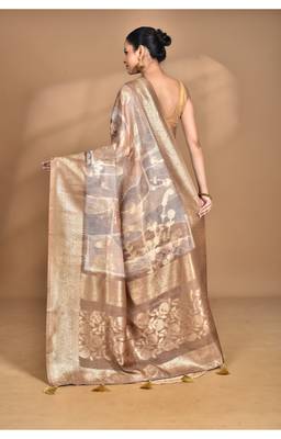 multicolor linen silk saree with blouse piece 2