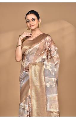 multicolor linen silk saree with blouse piece 3