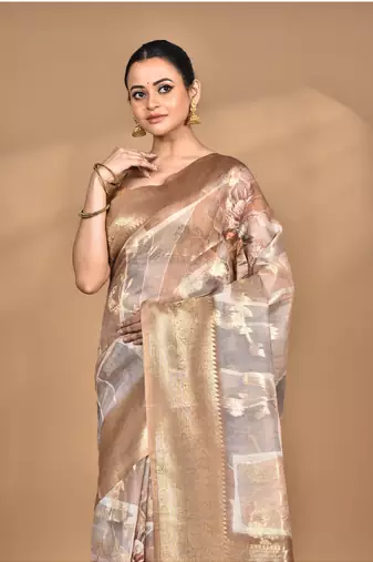 multicolor linen silk saree with blouse piece