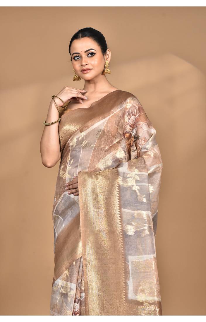 multicolor linen silk saree with blouse piece