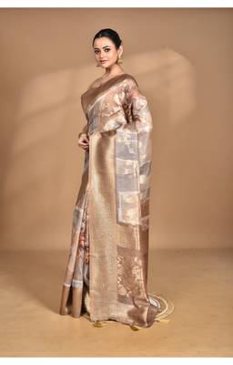 multicolor linen silk saree with blouse piece 4