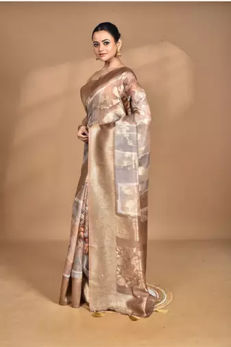 multicolor linen silk saree with blouse piece