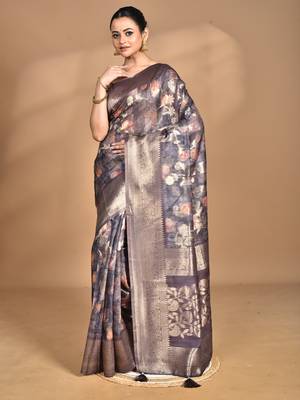 multicolor linen silk saree with blouse piece 1