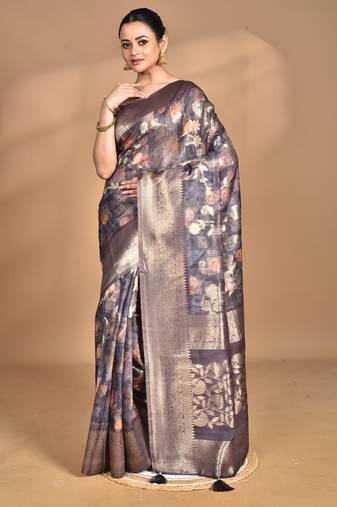 multicolor linen silk saree with blouse piece